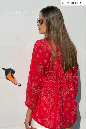 Lara Ethnics - Blouse Bandana Red