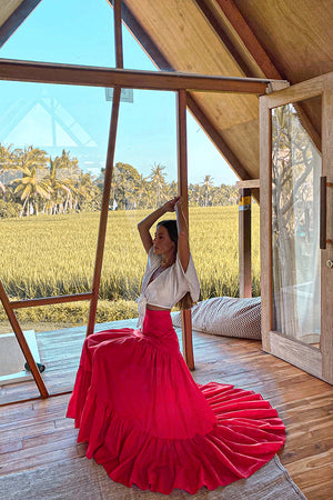 Sun Sea & Roses – Dimitra Long Skirt Red