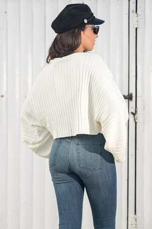 NA-KD - Batwing Ribbed Knitted Sweater White