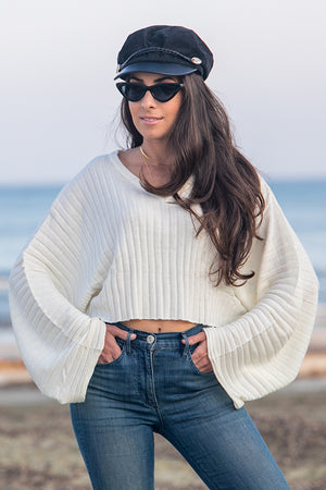 NA-KD - Batwing Ribbed Knitted Sweater White