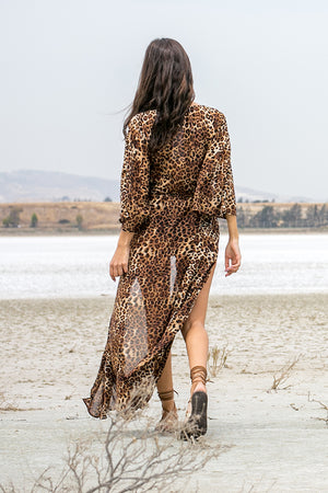NA-KD - Chiffon Coat Dress Kimono Leoprint