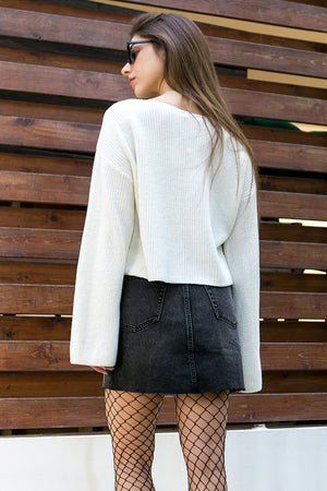 NA-KD - Cropped Long Sleeve Knitted Sweater White