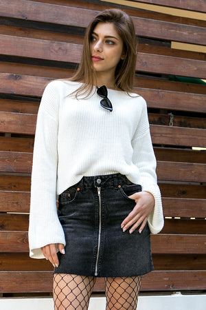 NA-KD - Cropped Long Sleeve Knitted Sweater White