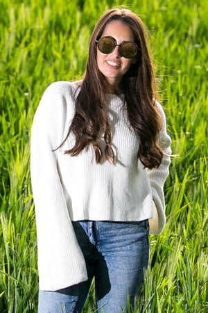 NA-KD - Cropped Long Sleeve Knitted Sweater White