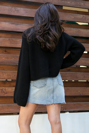 NA-KD - Cropped Long Sleeve Knitted Sweater Black