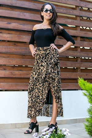 NA-KD - Mesh Overlap Maxi Skirt Leoprint