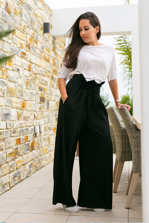 Queencii - Ann Wide Leg High Waist Pants Black
