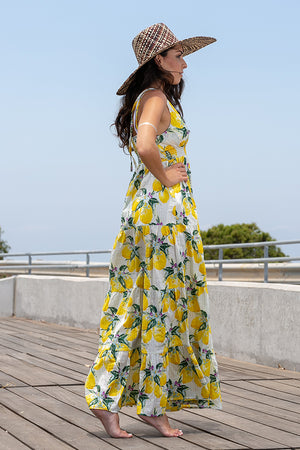 Queencii - Dress Lemons White Yellow Multicolor