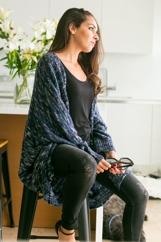 Queencii - Rainbow Oversized Cardigan Multicolor Blue