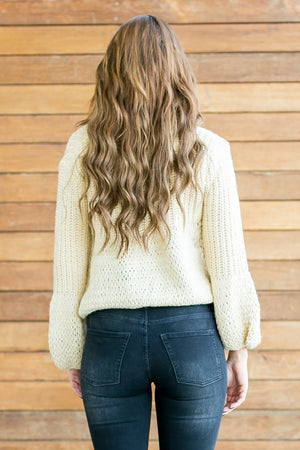 Beige wide sleeve knit sweater