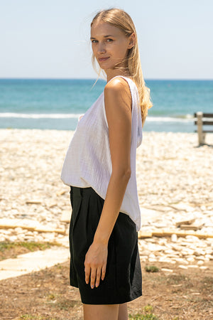 Sun Sea & Roses – Lorena Deep V Blouse White