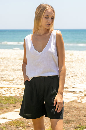 Sun Sea & Roses – Lorena Deep V Blouse White