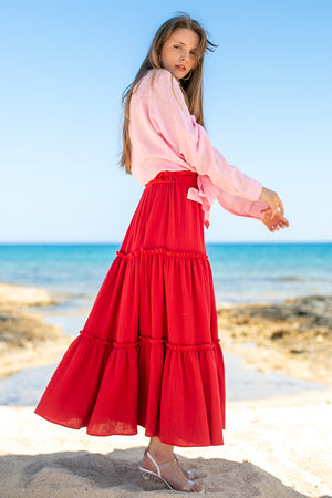 Sun Sea & Roses – Helen Maxi Skirt Red