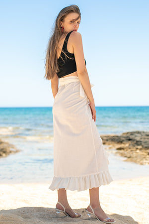 Sun Sea & Roses – Astraea Wrap Ruffle Skirt White