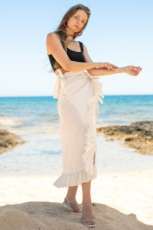 Sun Sea & Roses – Astraea Wrap Ruffle Skirt White
