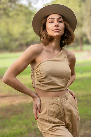Sun Sea & Roses – Alena One Shoulder Top Beige