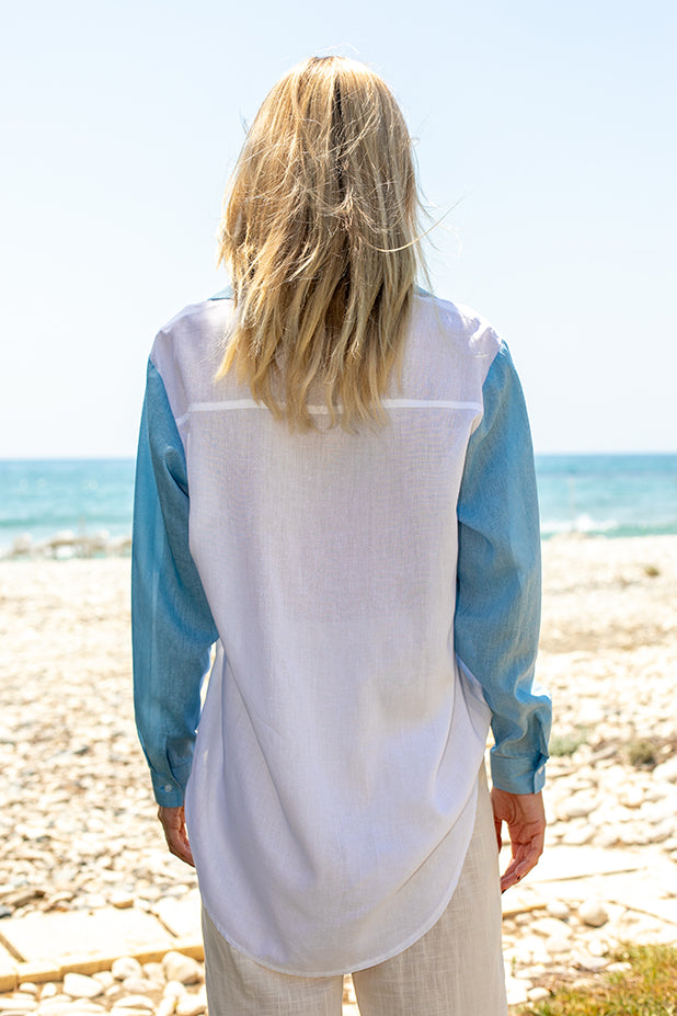 Sun Sea & Roses – Penelope Two Color Shirt White - Grey Blue