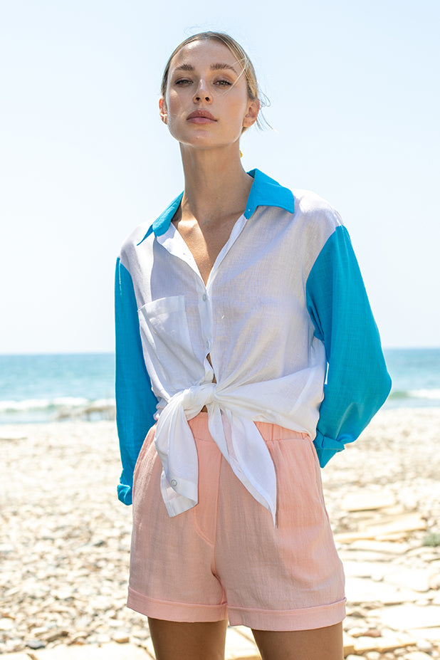 Sun Sea & Roses – Penelope Two Color Shirt White - Light Blue