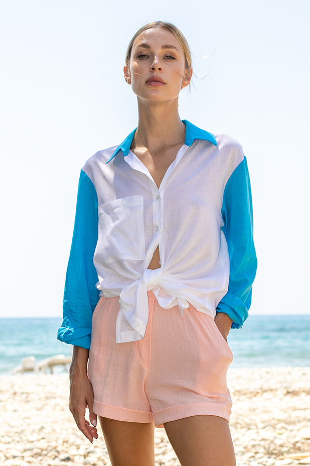 Sun Sea & Roses – Penelope Two Color Shirt White - Light Blue