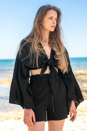 Sun Sea & Roses – Melaina Wrap Top Black