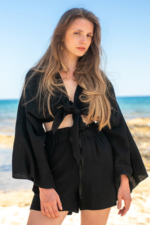 Sun Sea & Roses – Melaina Wrap Top Black