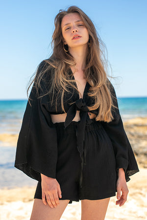 Sun Sea & Roses – Melaina Wrap Top Black