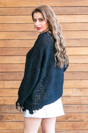 Distressed black knitted sweater 