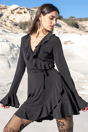 Sun Sea & Roses – Rhea Flare Sleeve Dress Black