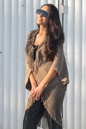 Queencii – Claire Knitted Cape Scarf Beige