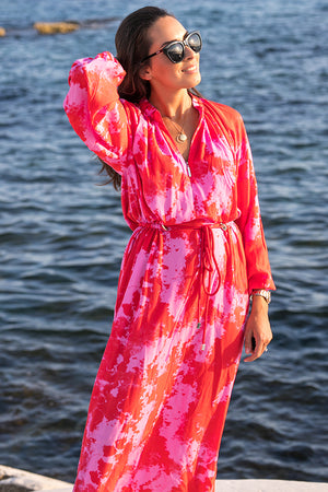 NA-KD – Tie Dye Balloon Sleeve Midi Dress Red