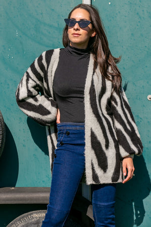 NA-KD - Zebra Printed Oversized Cardigan Multicolor