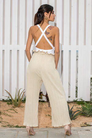 Queencii – Scarlett Paper-Bag Pants Beige