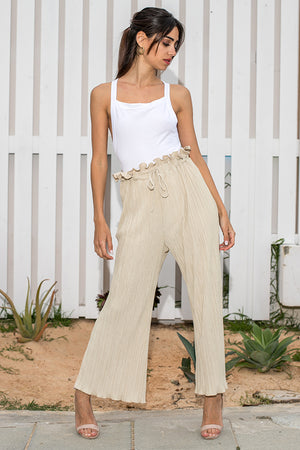 Queencii – Scarlett Paper-Bag Pants Beige