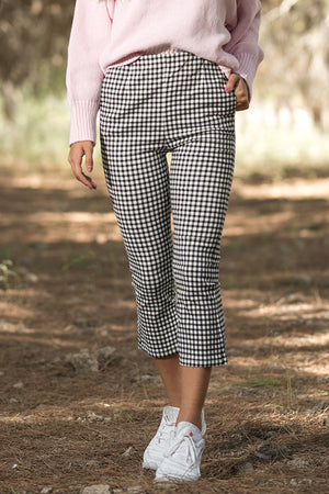 Queencii – Amalfi Plaid Skinny Cropped Pants Black