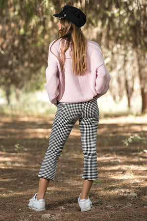 Queencii – Amalfi Plaid Skinny Cropped Pants Black