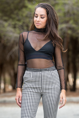 Queencii – Victoria Polo See-Through Cropped Top Black