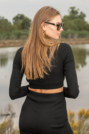 Sun Sea & Roses – Matera Long Sleeve Crop Top Black