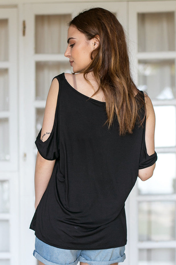 Rut & Circle - Alina Open Shoulder Top Black