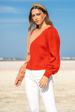 Queencii – Celena Knitted Sweater Red & Pink