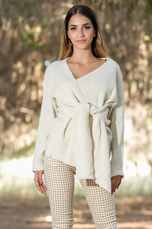 Queencii – Milano Wrap Sweater Beige